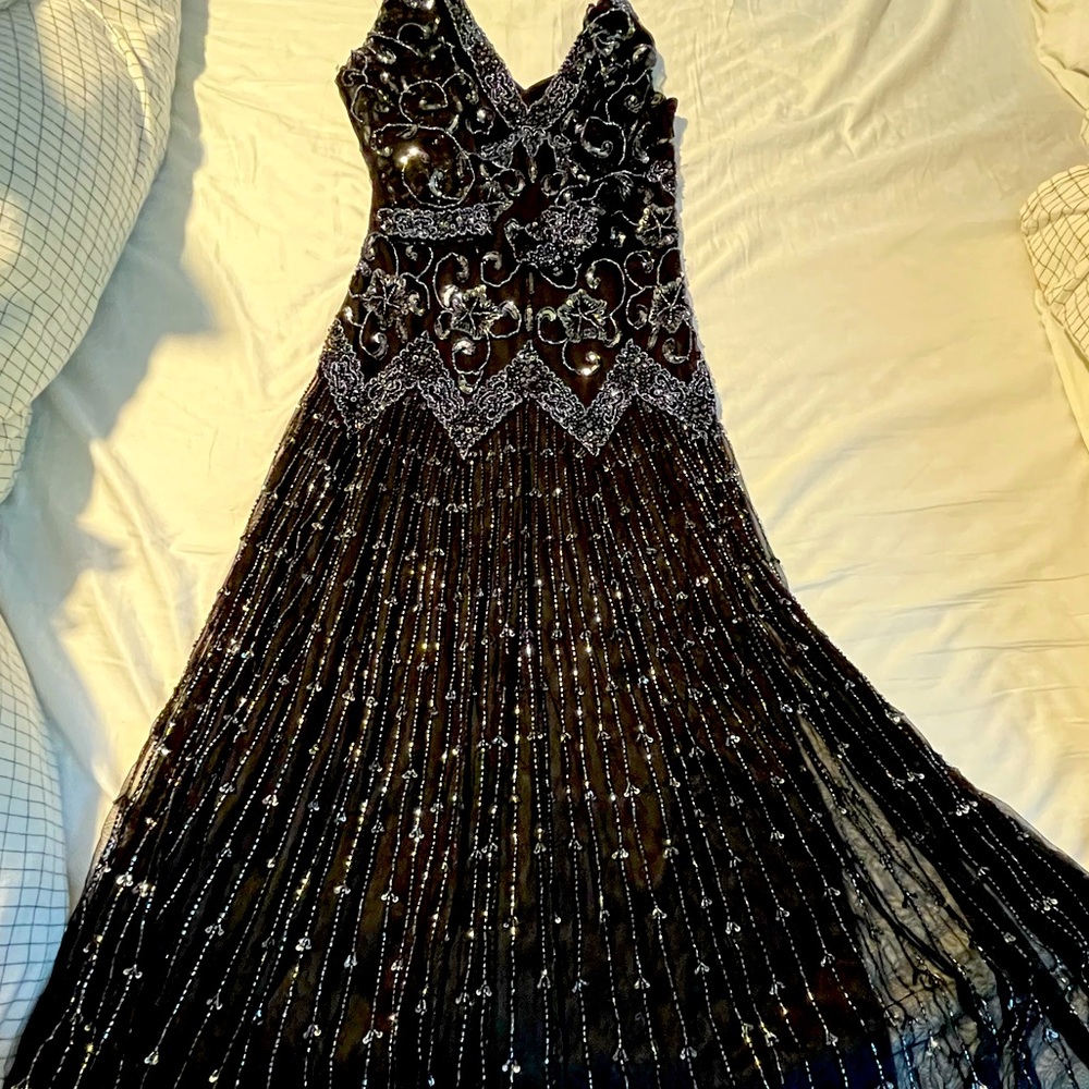 Pisarro nights embellished drop waist dress